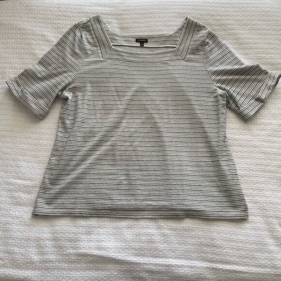 XL Talbots Cream and Blue Metallic Striped Square Neck Short-Sleeve T-Shirt - Picture 1 of 7